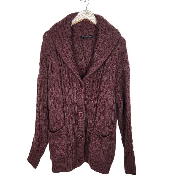 SKULL CASHMERE Sweater Womens Medium Maroon Chunky Knit Shawl Grandpa Cardigan - Picture 1 of 10